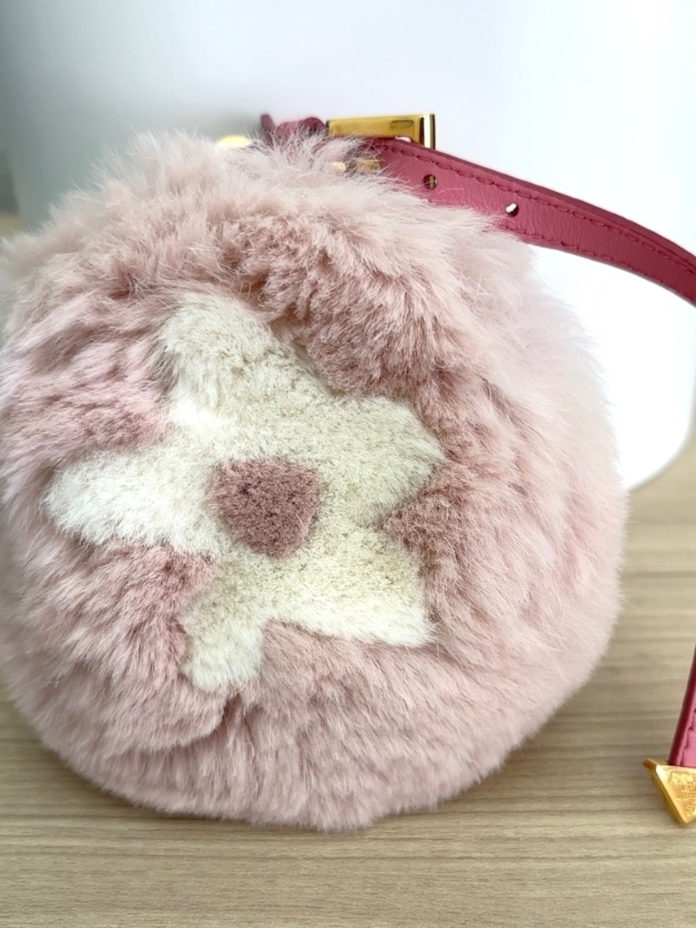 PRADA Pink Rabbit Fur Flower Coin Purse Bag Charm